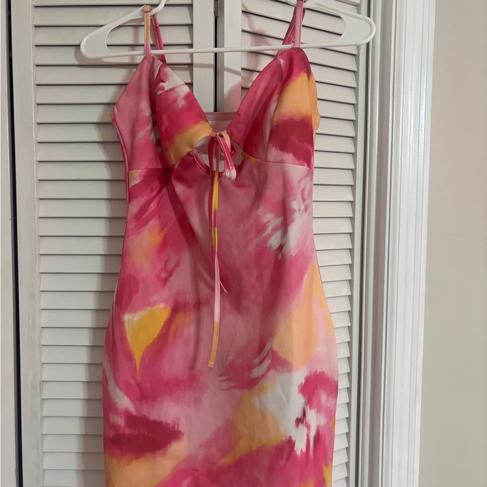 Pink & Yellow Watercolor Mini Dress